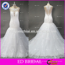 ED nupcial sexy sirena ver a través de encaje de vuelta Appliqued blanco sutil vestido de novia 2017